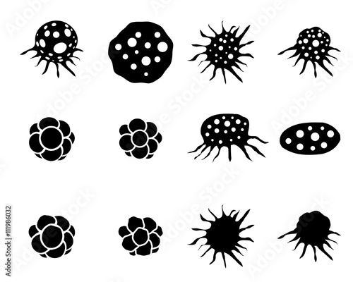 Set of cancer cell icons in silhouette style
