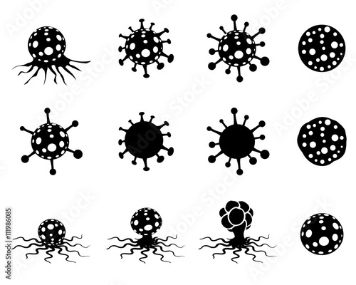 Set of virus and cancer cell in silhouette style photo