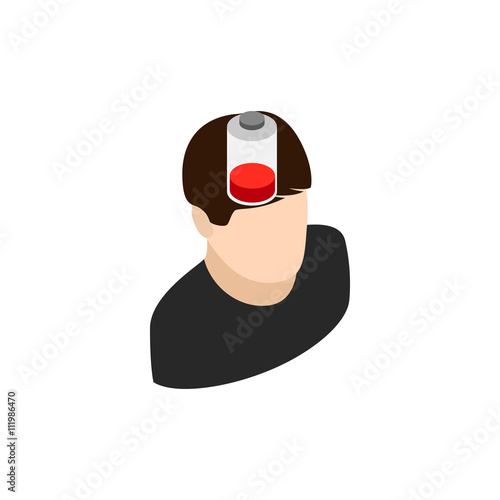 Man with low battery icon, isometric 3d style