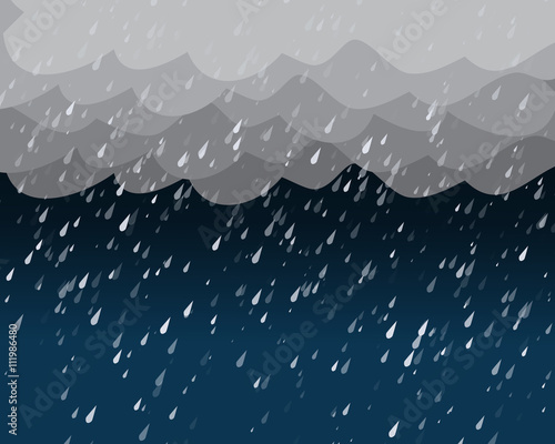 Heavy rain in dark sky, vector