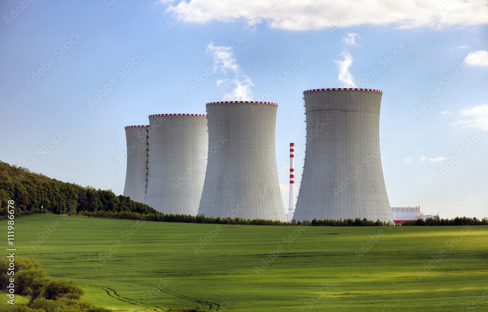 Nuclear power plant with green field. Nuclear power plant with green field.