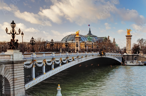 Pont Alexandre III and Grand Palais at dusk, Paris. photo