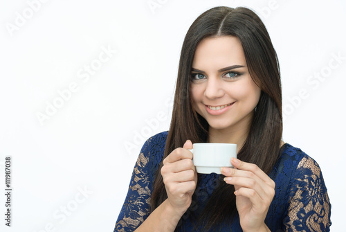 Glad woman with cup