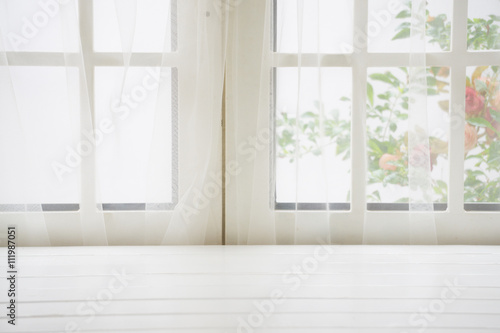 Fototapeta Naklejka Na Ścianę i Meble -  Wooden over summer window background