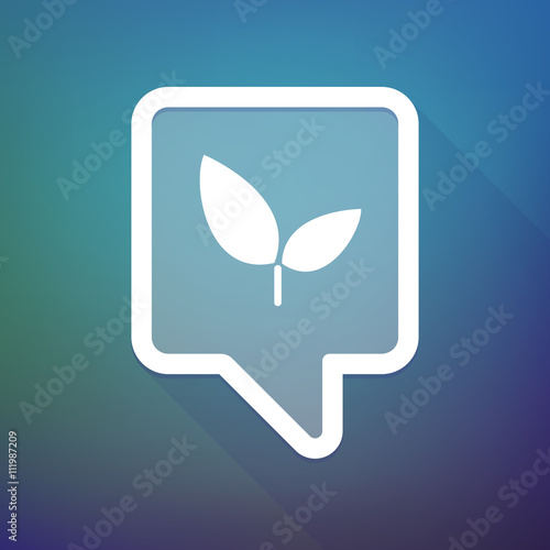Long shadow tooltip icon on a gradient background  with a plant