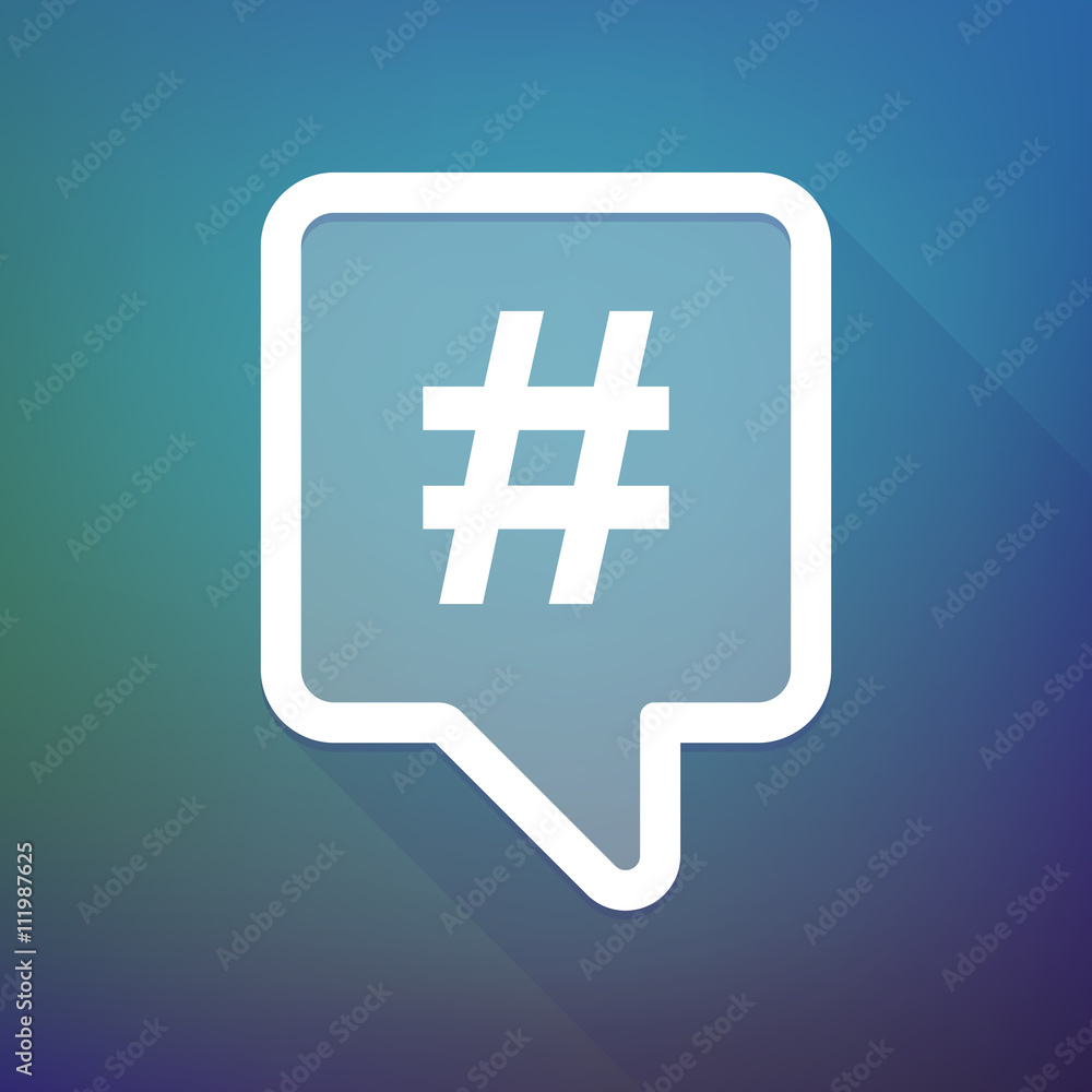 Fototapeta premium Long shadow tooltip icon on a gradient background with a hash t