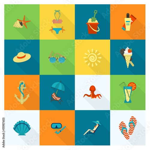 Summer and Beach Simple Flat Icons © helenstock
