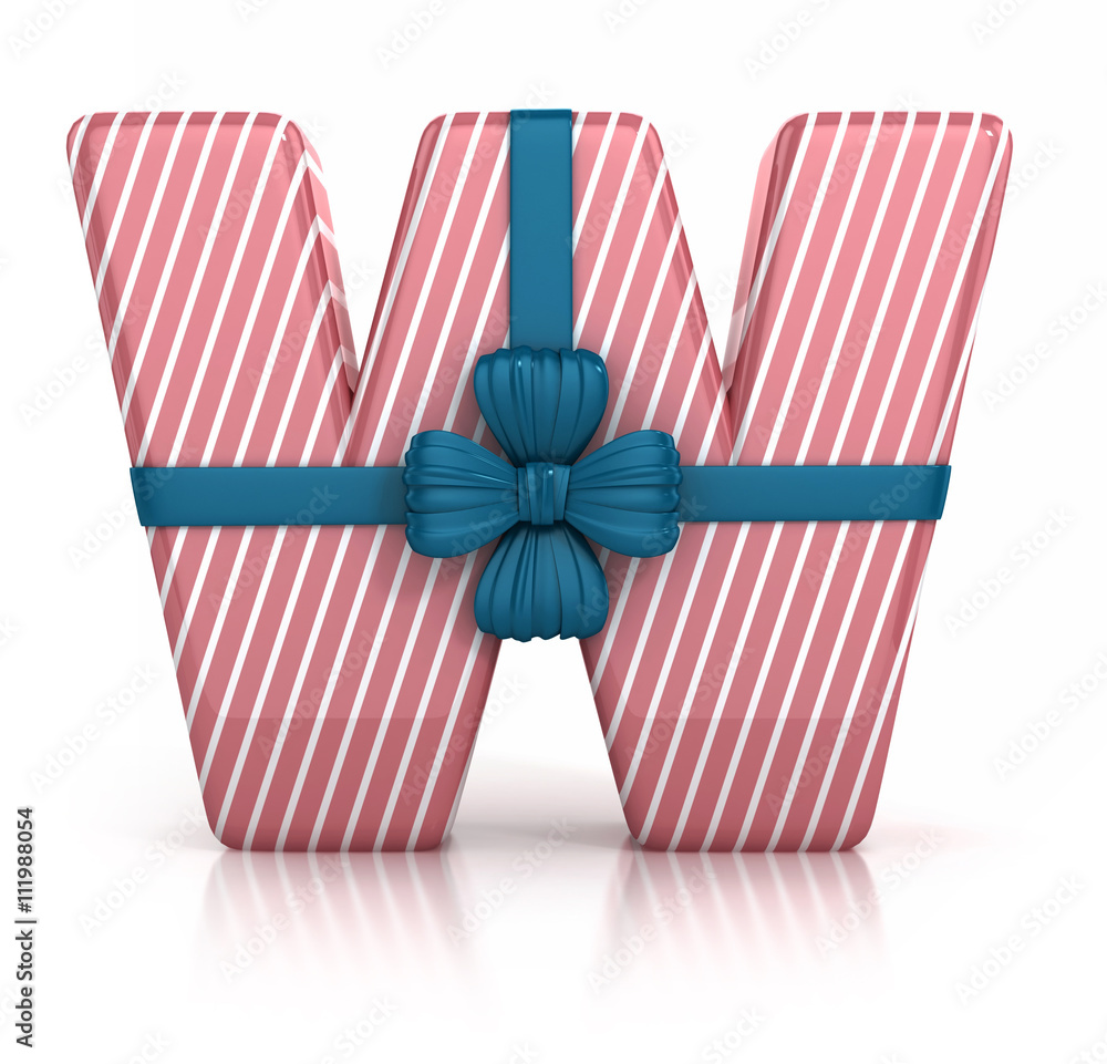 Obraz premium Colorful Letter W decorated with Ribbon isolated on white background. 3d render illustration