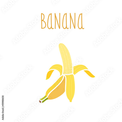 Vector hand drawn isolated banana with the inscription. Healthy lifestyle.  Eco friendly