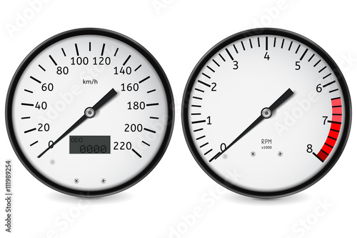 Speedometer, tachometer. Realistic gauges