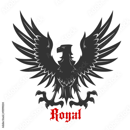 Black eagle attacking a prey heraldic icon