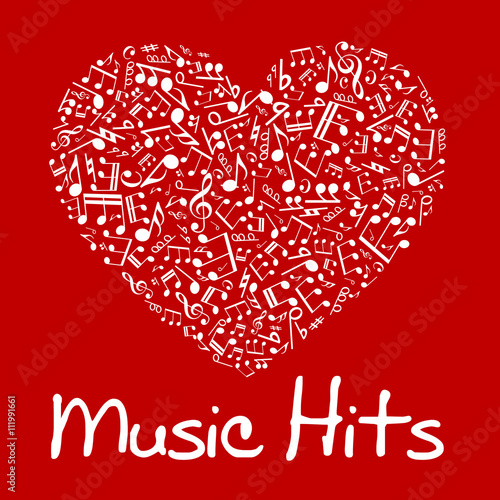 Music heart with notes and musical symbols