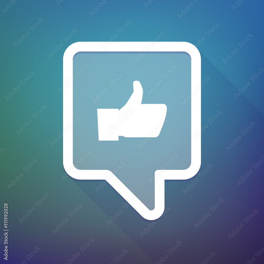 Long shadow tooltip icon on a gradient background with a thumb Long shadow tooltip icon on a gradient background with a thumb