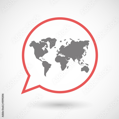 Isolated line art comic balloon with a world map