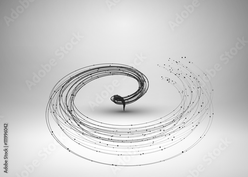 Tornado. Swirl with connected line and dots. Wired wavy structure. Technology connection concept. Vector abstract illustration.