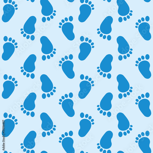 Icono plano patrón con pisadas de bebé fondo azul