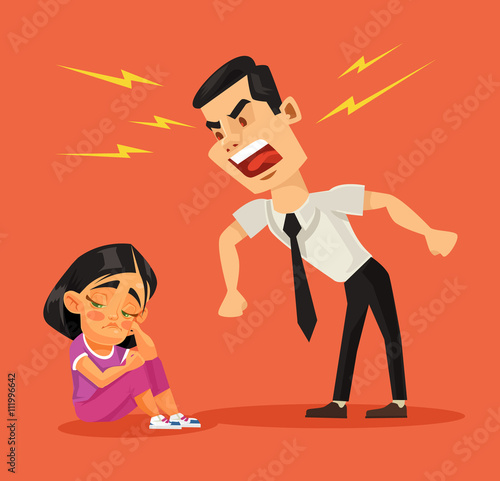 Father scolds his daughter. Vector flat cartoon illustration