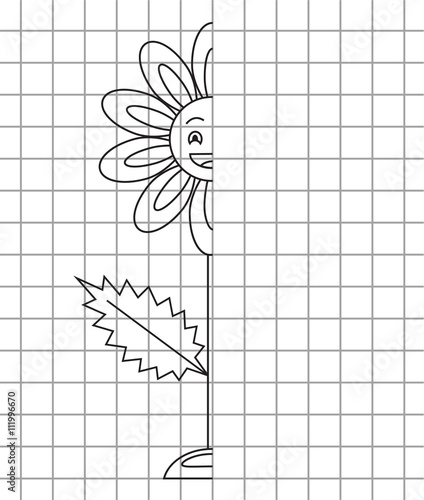 Fototapeta Naklejka Na Ścianę i Meble -  Children game finish chamomile flower draw. Vector cartoon illustration game