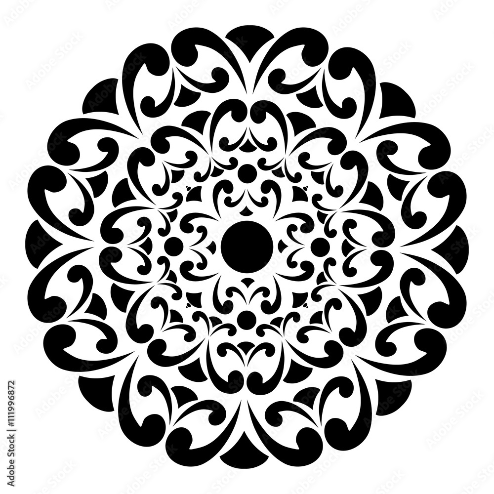 Mandala, decorative element with swirls for design of books, printed materials, invitation for a wedding or a celebration, for albums. Mandala, decorative element with swirls for design of books, printed materials, invitation for a wedding or a celebration, for albums.
