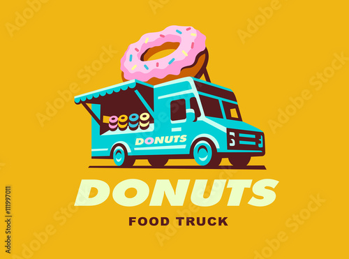 Vector illustration of food truck logo Donuts