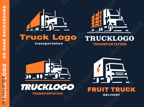 Set of four logo with truck and trailer