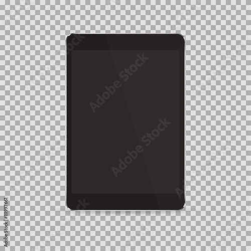 Realistic black tablet with blank screen on isolated background. Vector illustration