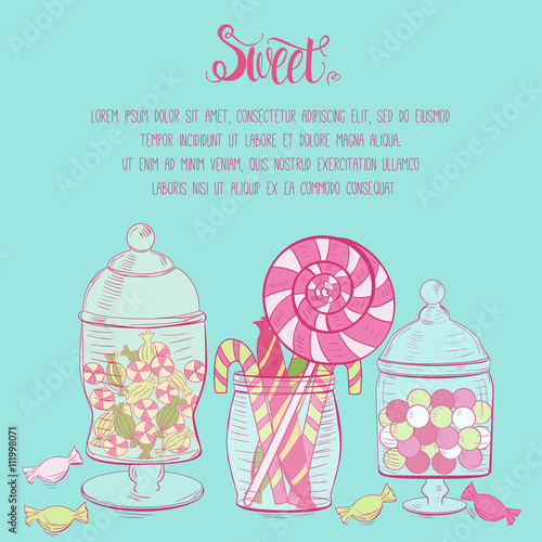 Template with cute jars with candies