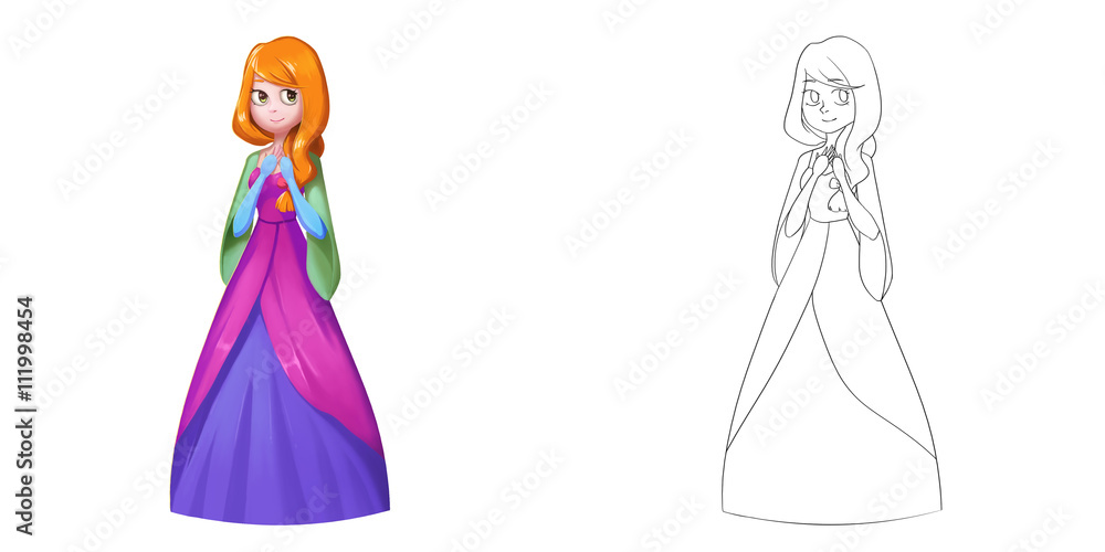 Coloring Book and Princess Girl Character Design Set 1 Cute Long Hair Big Eye Princess Girl isolated on White Background Realistic Fantastic Cartoon Style Character Story Card Sticker Design Coloring Book and Princess Girl Character Design Set 1 Cute Long Hair Big Eye Princess Girl isolated on White Background Realistic Fantastic Cartoon Style Character Story Card Sticker Design