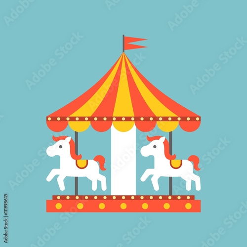 merry go round vector in funfair, merry go round icon, flat design
