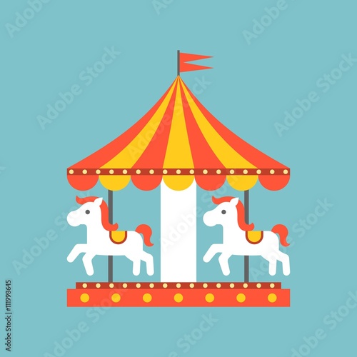 merry go round vector in funfair  merry go round icon  flat design