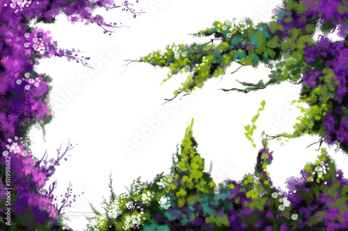 Watercolor Style Digital Artwork: Purple Leaves. Realistic Fantastic Cartoon Style Character, Background, Wallpaper, Story, Card Design   © info@nextmars.com
