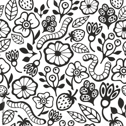 Black and white seamless pattern for coloring.