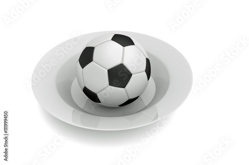 Soccer as food  football on a deep plate  3d illustration