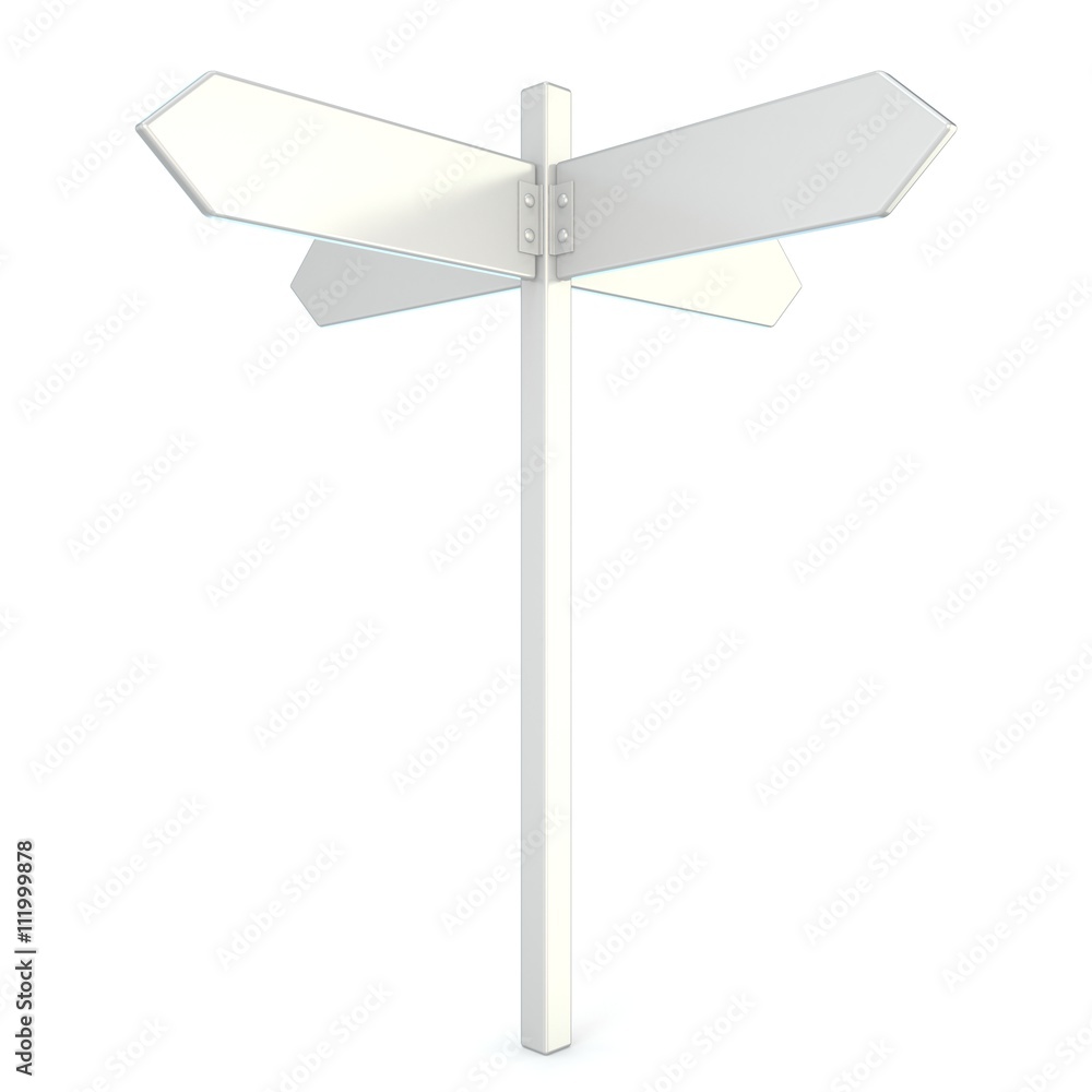 Blank, white signpost. 3D render illustration isolated on white background Blank, white signpost. 3D render illustration isolated on white background