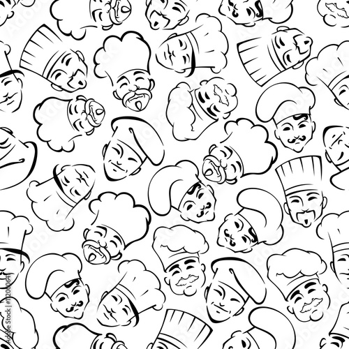 Seamless chefs and bakers in uniform hats pattern
