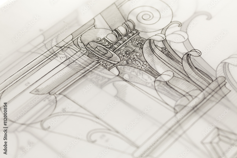 Fototapeta premium architectural drawing - detail column