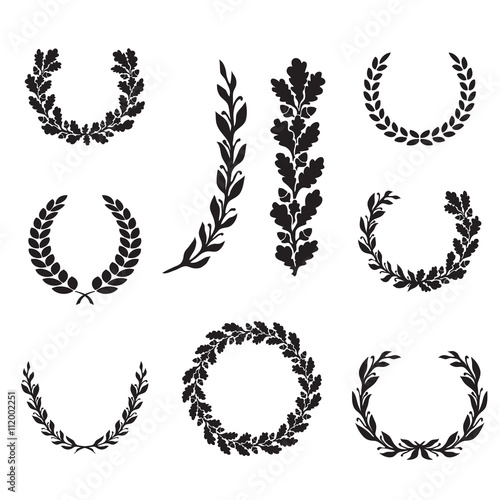 Silhouette laurel and oak wreaths in different  shapes