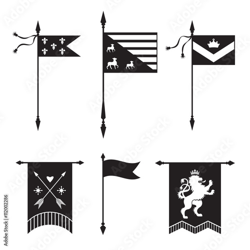 Pennant silhouettes - with lion, arrows,  crown and fleur de lys