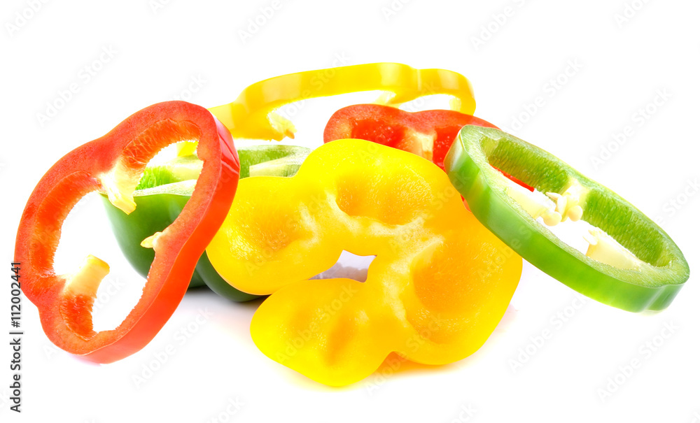 bell pepper slices on white background bell pepper slices on white background