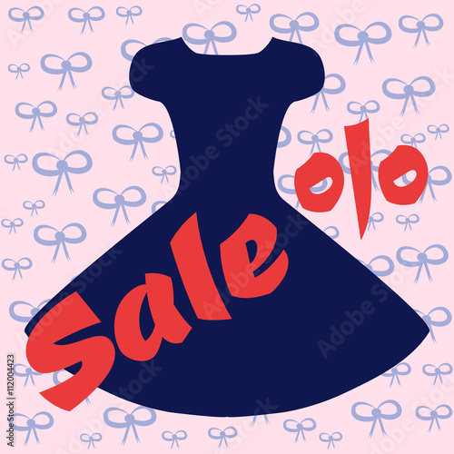 Silhouette of a magnificent black dress. Red text SALE and perce