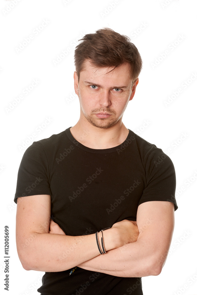 Serious young man with light beard, isolated on white background Serious young man with light beard, isolated on white background