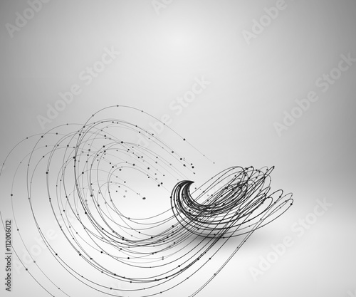 Tornado. Swirl with connected line and dots. Wired wavy structure. Technology connection concept. Vector abstract illustration.