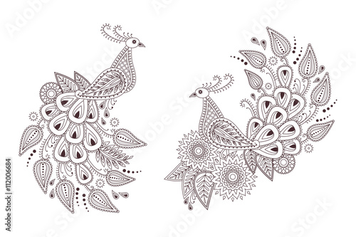 Beautiful vector peacock birds in indian paisley style