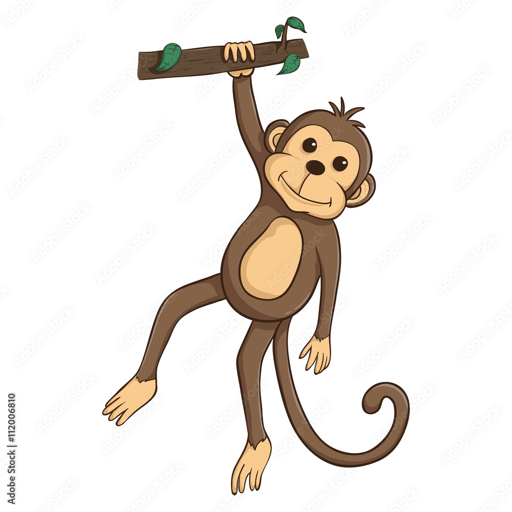 A Monkey Hanging On The Tree Trunk With Cute Face Stock Vector | Adobe Stock