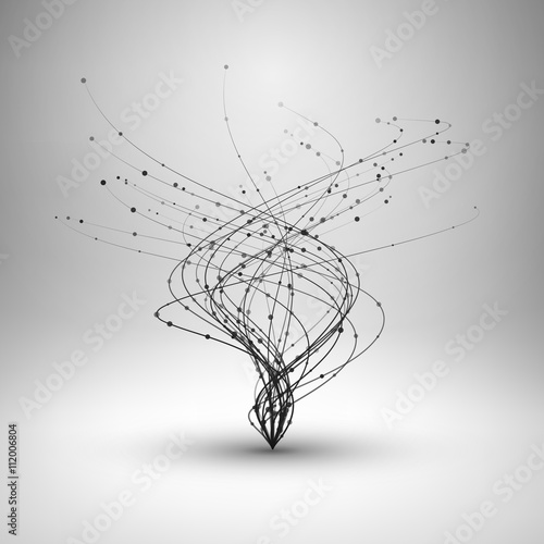 Tornado. Swirl with connected line and dots. Wired wavy structure. Technology connection concept. Vector abstract illustration.