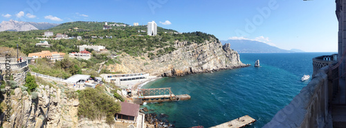 background panoramic view of the rock sail near the Swallow's Nest, Gaspra, Yalta photo