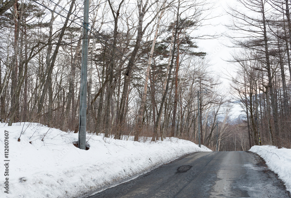 Obraz premium Asphalted road covered with snow