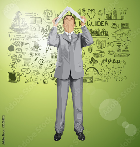 Looking Up Vector Business Man Hides Under The Laptop 03