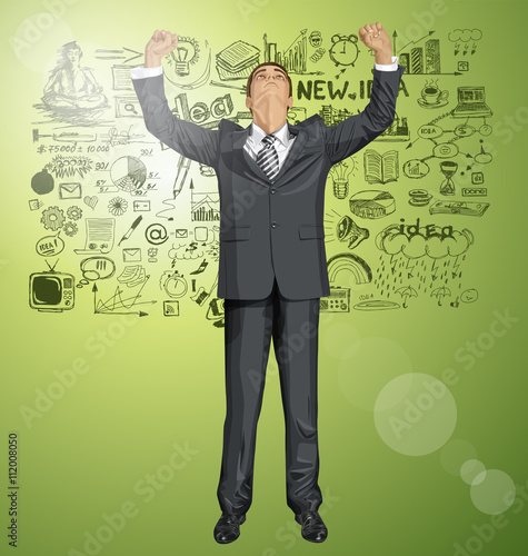 Vector Businessman With Hands Up