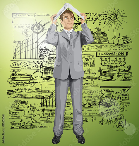 Vector Business Man Hides Under The Laptop